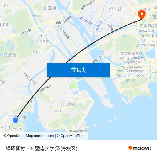 祥环新村 to 暨南大学(珠海校区) map