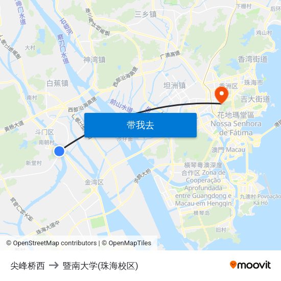 尖峰桥西 to 暨南大学(珠海校区) map