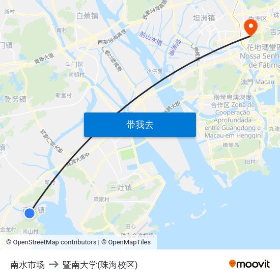 南水市场 to 暨南大学(珠海校区) map