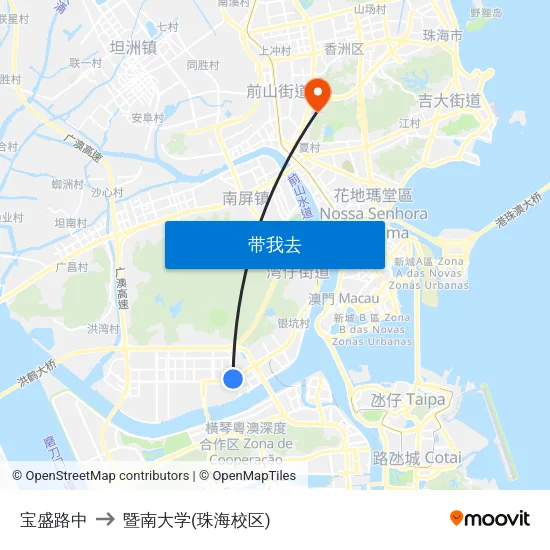 宝盛路中 to 暨南大学(珠海校区) map