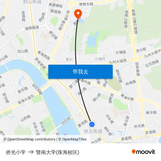 侨光小学 to 暨南大学(珠海校区) map