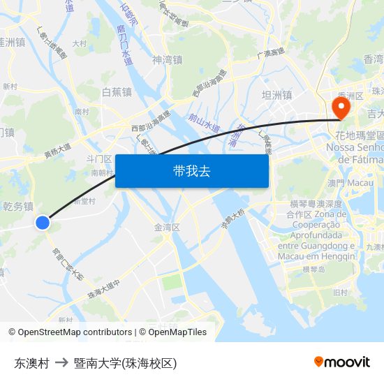 东澳村 to 暨南大学(珠海校区) map