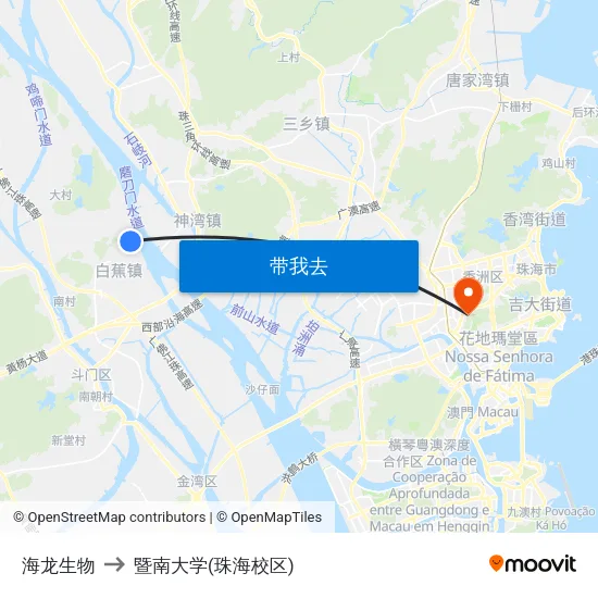 海龙生物 to 暨南大学(珠海校区) map
