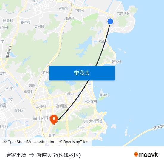 唐家市场 to 暨南大学(珠海校区) map