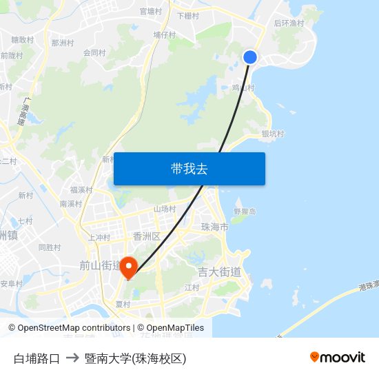 白埔路口 to 暨南大学(珠海校区) map
