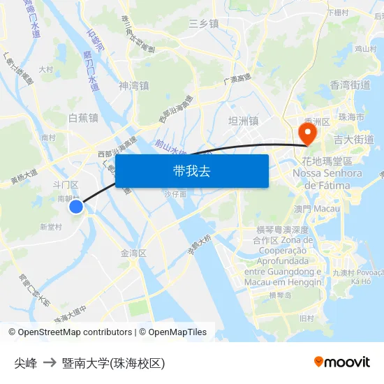 尖峰 to 暨南大学(珠海校区) map
