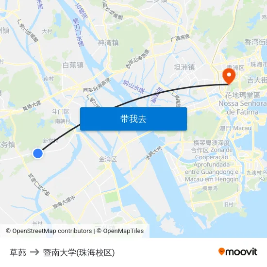 草蓢 to 暨南大学(珠海校区) map