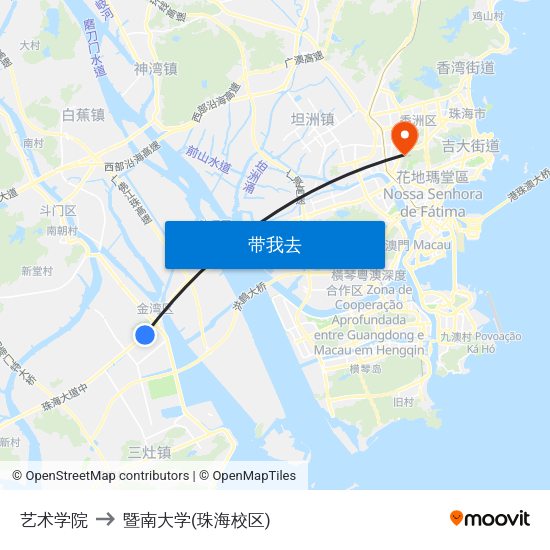 艺术学院 to 暨南大学(珠海校区) map