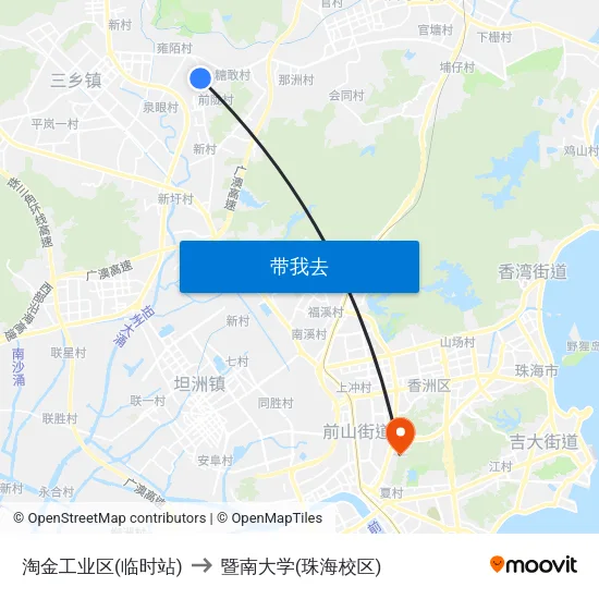淘金工业区(临时站) to 暨南大学(珠海校区) map
