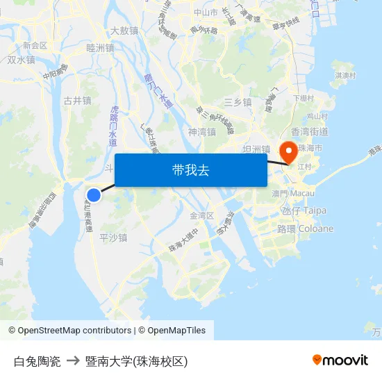白兔陶瓷 to 暨南大学(珠海校区) map