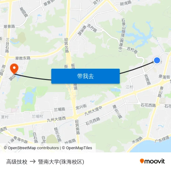 高级技校 to 暨南大学(珠海校区) map
