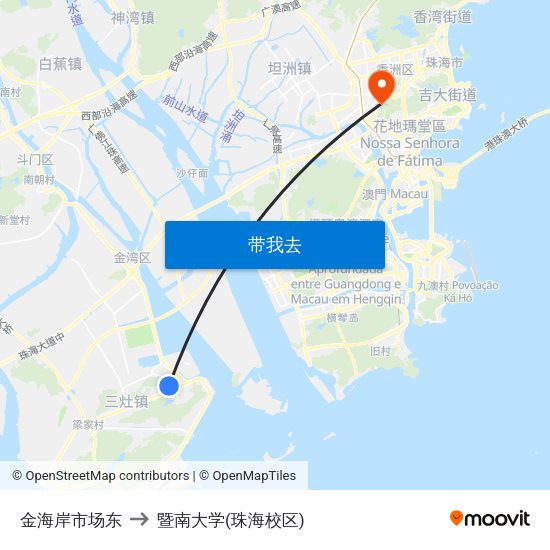 金海岸市场东 to 暨南大学(珠海校区) map