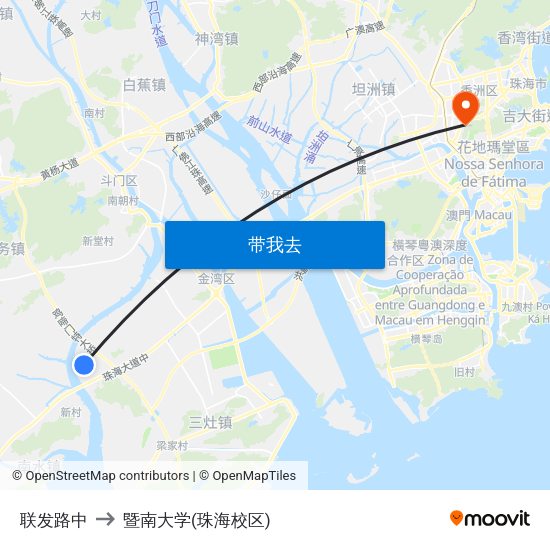联发路中 to 暨南大学(珠海校区) map