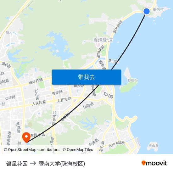 银星花园 to 暨南大学(珠海校区) map