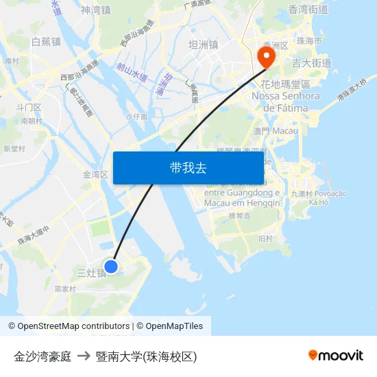 金沙湾豪庭 to 暨南大学(珠海校区) map