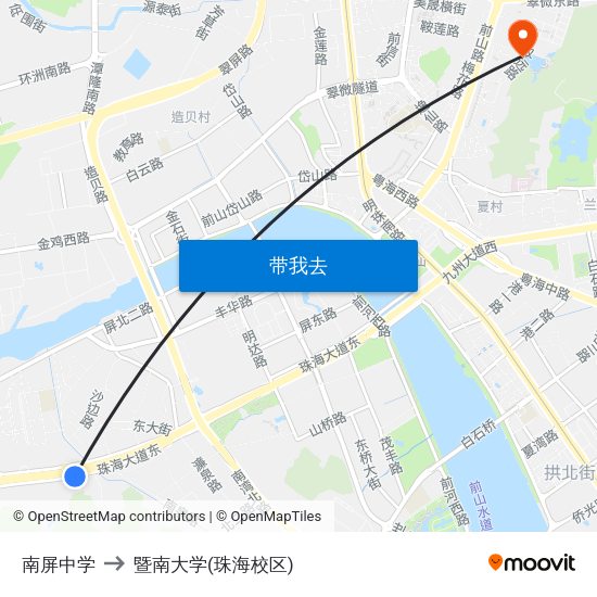 南屏中学 to 暨南大学(珠海校区) map