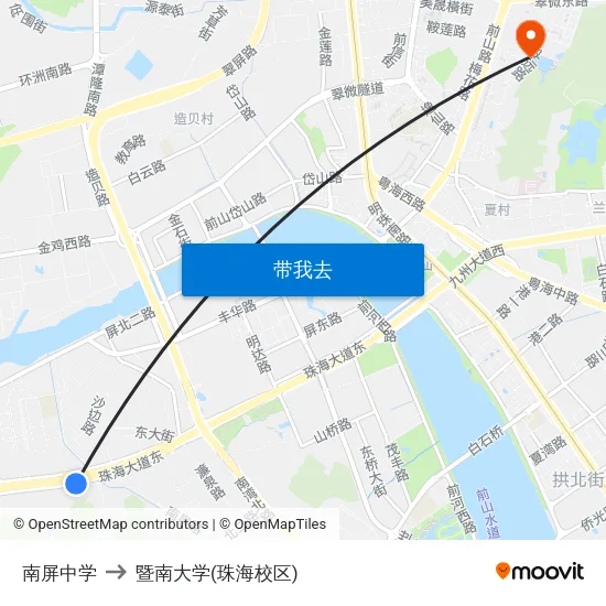 南屏中学 to 暨南大学(珠海校区) map