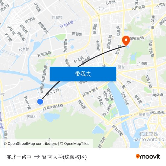 屏北一路中 to 暨南大学(珠海校区) map