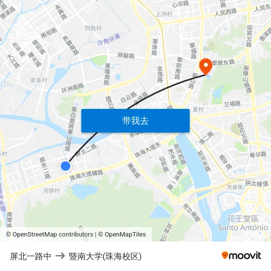 屏北一路中 to 暨南大学(珠海校区) map