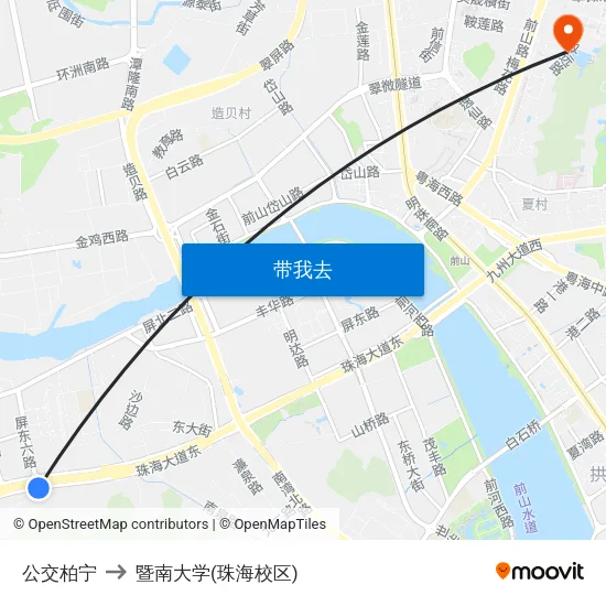 公交柏宁 to 暨南大学(珠海校区) map