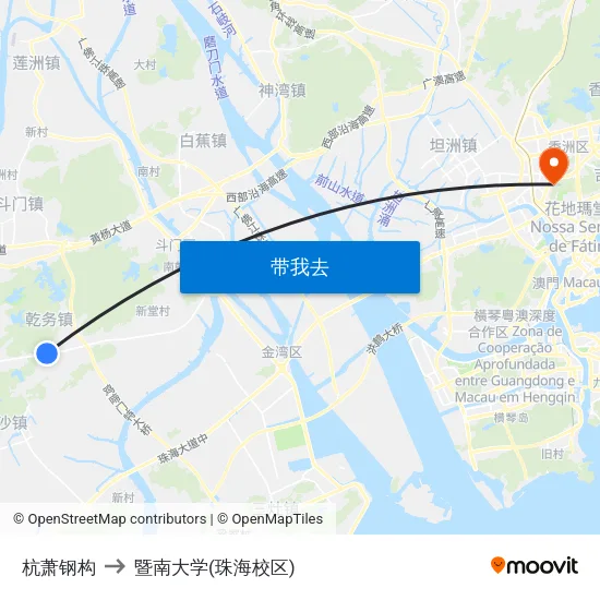 杭萧钢构 to 暨南大学(珠海校区) map