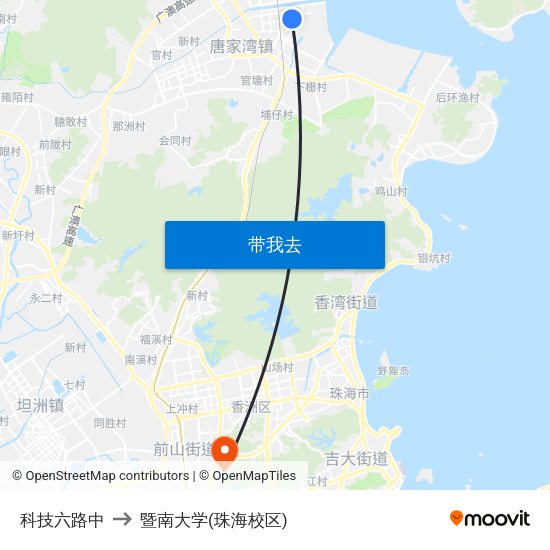 科技六路中 to 暨南大学(珠海校区) map