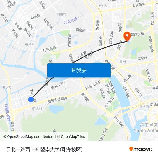 屏北一路西 to 暨南大学(珠海校区) map