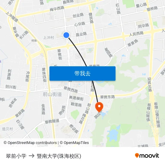 翠前小学 to 暨南大学(珠海校区) map