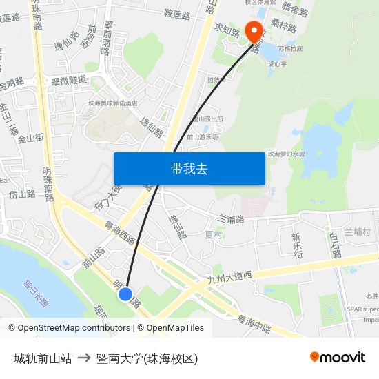 城轨前山站 to 暨南大学(珠海校区) map