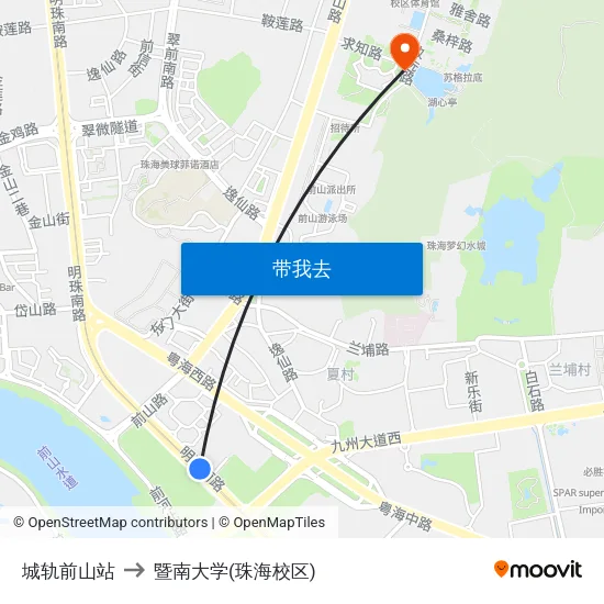 城轨前山站 to 暨南大学(珠海校区) map