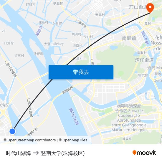 时代山湖海 to 暨南大学(珠海校区) map