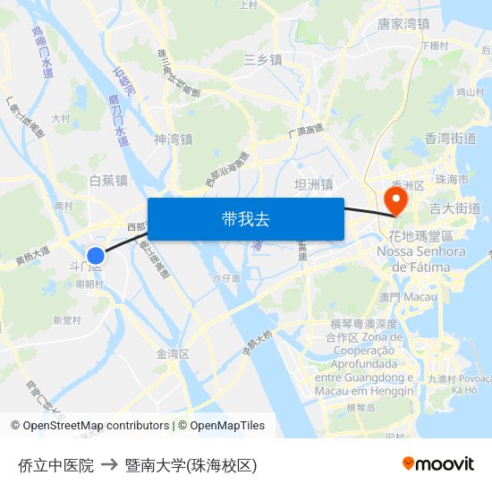 侨立中医院 to 暨南大学(珠海校区) map