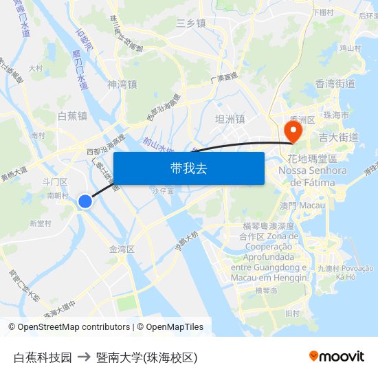 白蕉科技园 to 暨南大学(珠海校区) map