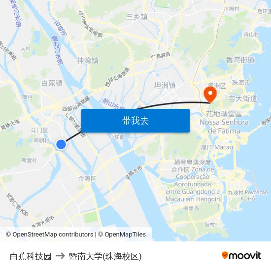 白蕉科技园 to 暨南大学(珠海校区) map