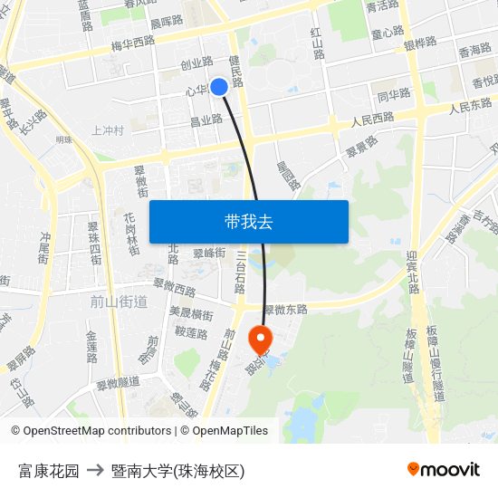 富康花园 to 暨南大学(珠海校区) map
