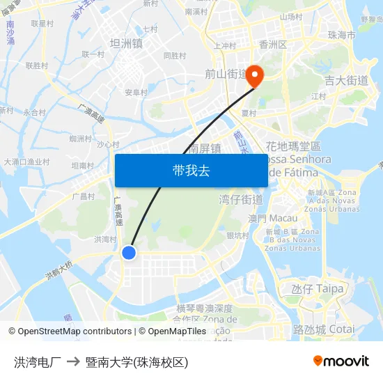 洪湾电厂 to 暨南大学(珠海校区) map