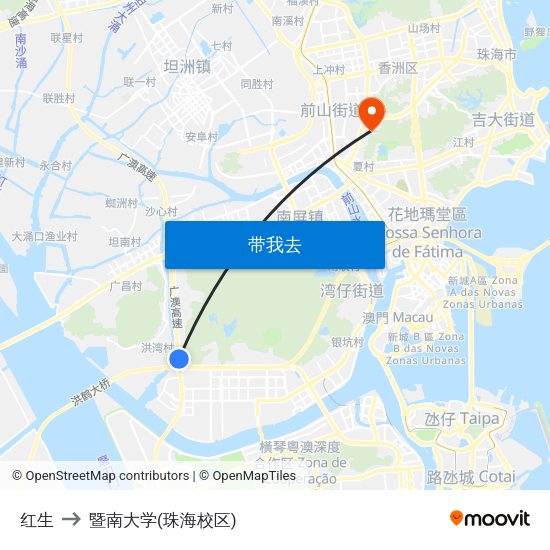 红生 to 暨南大学(珠海校区) map