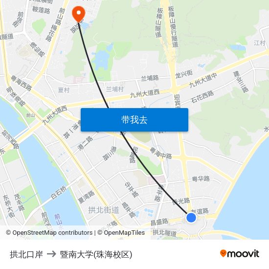 拱北口岸 to 暨南大学(珠海校区) map