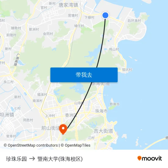 珍珠乐园 to 暨南大学(珠海校区) map