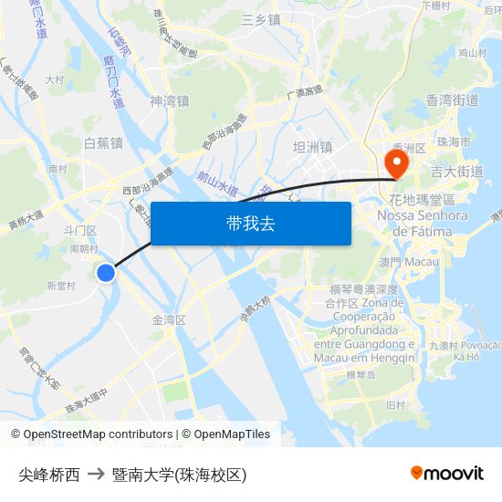 尖峰桥西 to 暨南大学(珠海校区) map