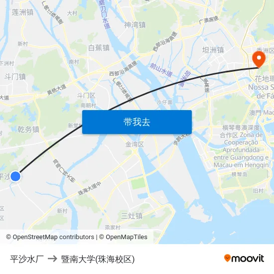 平沙水厂 to 暨南大学(珠海校区) map
