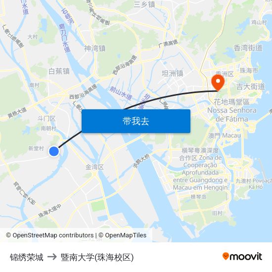 锦绣荣城 to 暨南大学(珠海校区) map