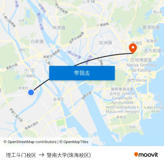 理工斗门校区 to 暨南大学(珠海校区) map