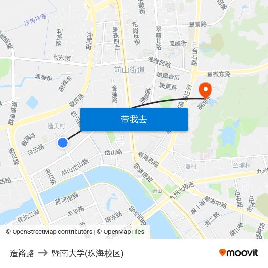 造裕路 to 暨南大学(珠海校区) map