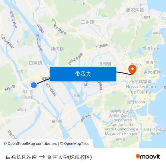 白蕉长途站南 to 暨南大学(珠海校区) map