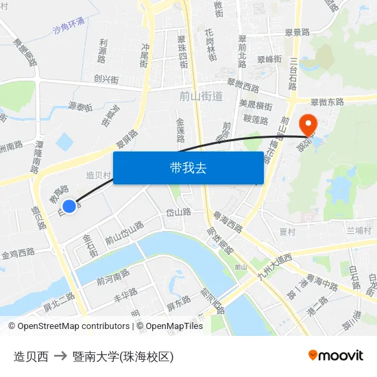 造贝西 to 暨南大学(珠海校区) map