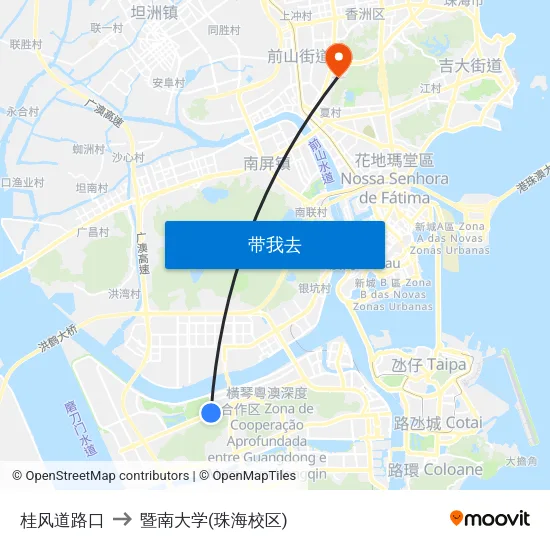 桂风道路口 to 暨南大学(珠海校区) map
