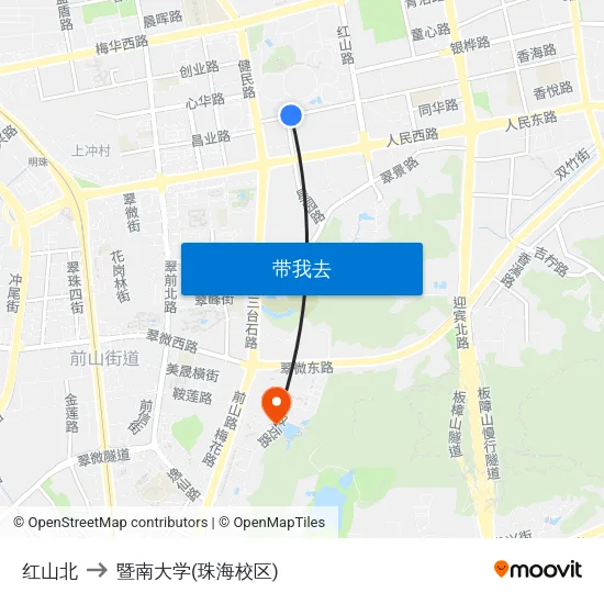红山北 to 暨南大学(珠海校区) map