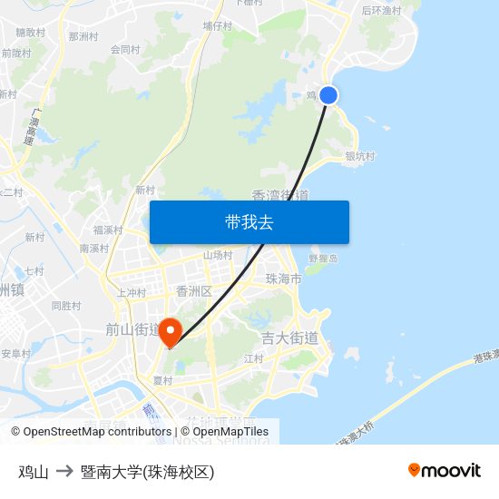 鸡山 to 暨南大学(珠海校区) map