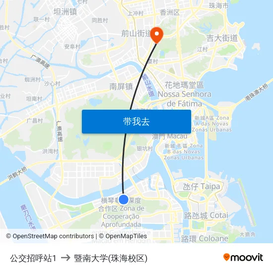 公交招呼站1 to 暨南大学(珠海校区) map